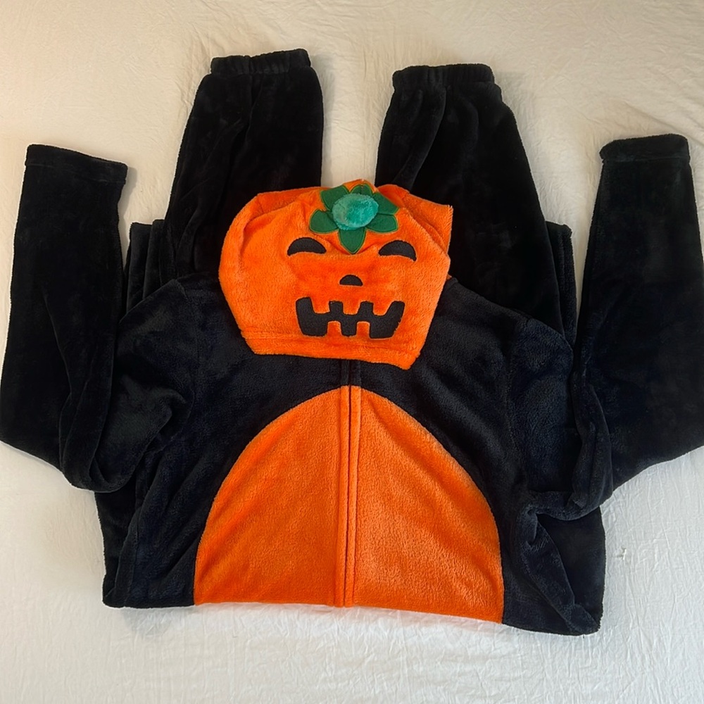 Body Candy unisex adult medium orange & black pumpkin onesie Halloween costume